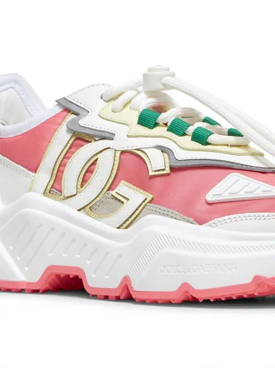 Dolce & Gabbana Daymaster Sneakers In Nylon And Leather Color White And Pink