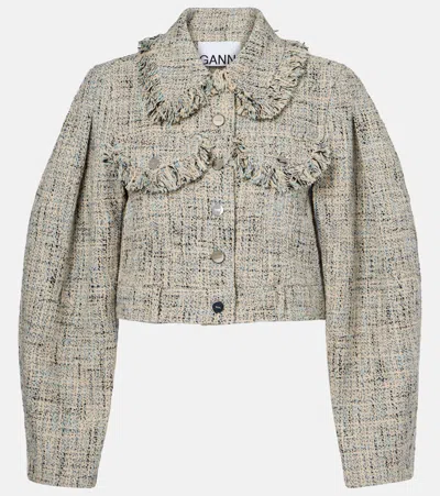 Ganni Cropped Cotton Tweed Jacket