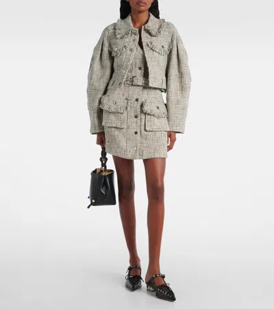 Ganni Cropped Cotton Tweed Jacket