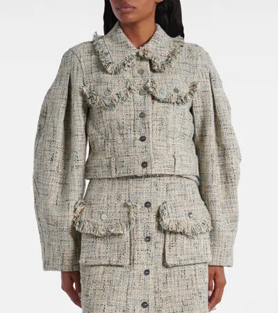 Ganni Cropped Cotton Tweed Jacket