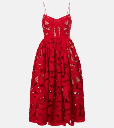 Self-portrait Bow Lace Linen And Cotton Midi Dress