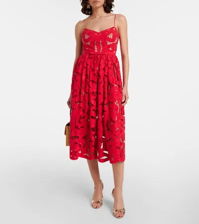 Self-portrait Bow Lace Linen And Cotton Midi Dress