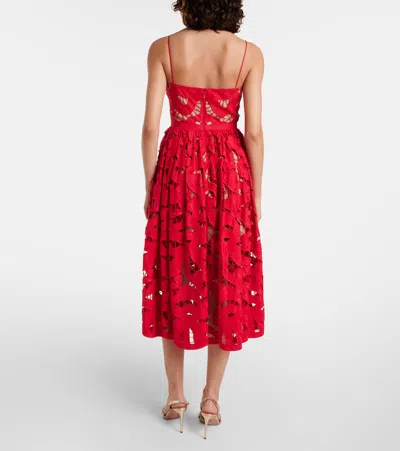 Self-portrait Bow Lace Linen And Cotton Midi Dress