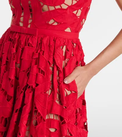 Self-portrait Bow Lace Linen And Cotton Midi Dress