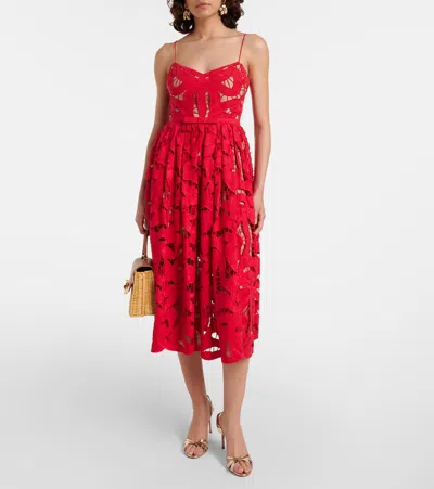 Self-portrait Bow Lace Linen And Cotton Midi Dress
