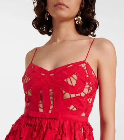 Self-portrait Bow Lace Linen And Cotton Midi Dress