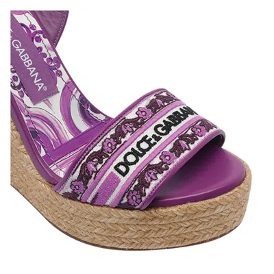 Dolce & Gabbana Dolce&gabbana Women Embroidery Maiolica  Pattern Wedged Sandals In Purple