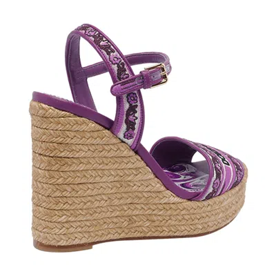 Dolce & Gabbana Dolce&gabbana Women Embroidery Maiolica  Pattern Wedged Sandals In Purple