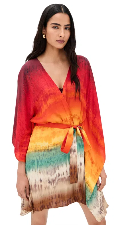 Alice And Olivia Marva Belted Mini Caftan Crystal Tie Dye