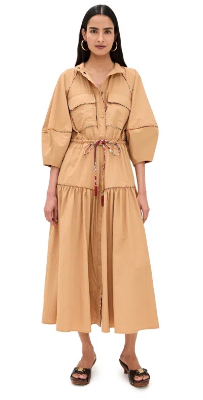 Farm Rio Chemise Midi Dress Caramel In Brown