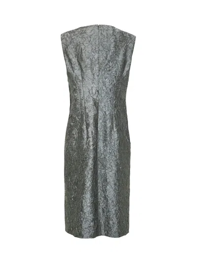 Dries Van Noten Women Green Crushed Viscose Cotton Blend Midi Sheath Dress In Gray