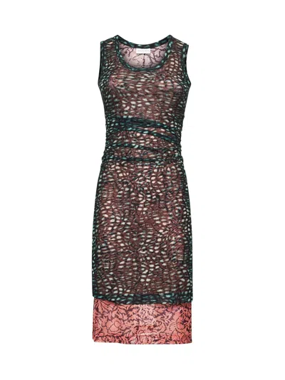 Dries Van Noten Women Printed Mesh Layered Midi Dress In Black