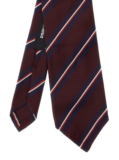 Dsquared2 Bordeaux Tie With All-over Striped Motif