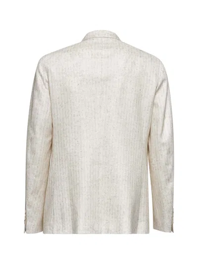 Etro Men Beige Jacquard Jersey Single-breasted Blazer In White