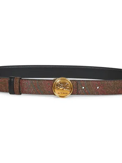 Etro Women Leather And Paisley Jacquard Canvas Reversible Belt