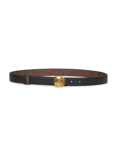 Etro Women Leather And Paisley Jacquard Canvas Reversible Belt