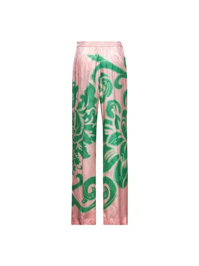 Etro Women Pink Jacquard Printed Palazzo Trousers In Pink