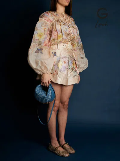 Fendi 'graphy' Blue Mini Bag With All-over Ff Motif And Metal Lettering Logo On The Bottom In C