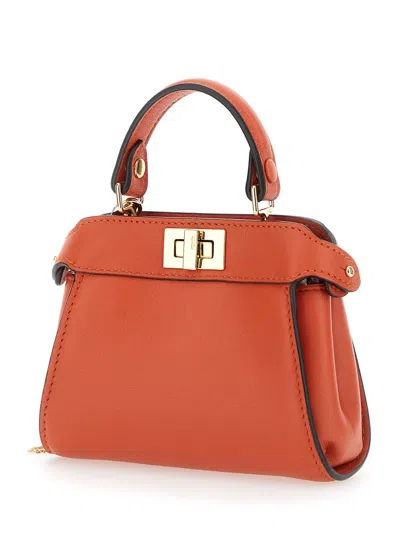 Fendi 'pekaboo' Orange Mini Bag With Removable Handle And Chain Shoulder Strap In Leather Woman