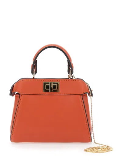 Fendi 'pekaboo' Orange Mini Bag With Removable Handle And Chain Shoulder Strap In Leather Woman