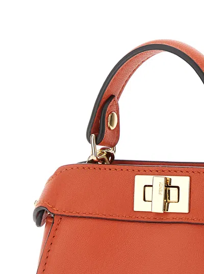 Fendi 'pekaboo' Orange Mini Bag With Removable Handle And Chain Shoulder Strap In Leather Woman