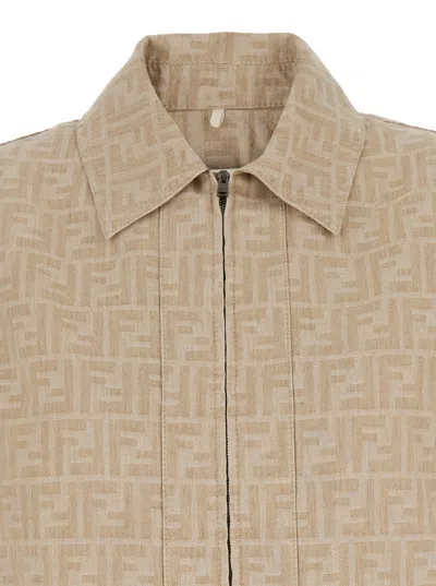 Fendi Ff Chambray Jacket In Brown