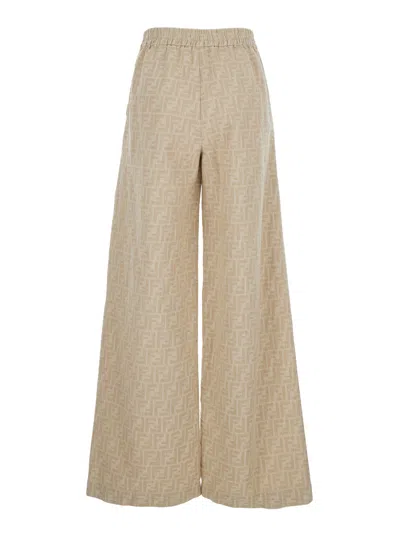 Fendi Embroidered Chambray Wide-leg Pant In Multi