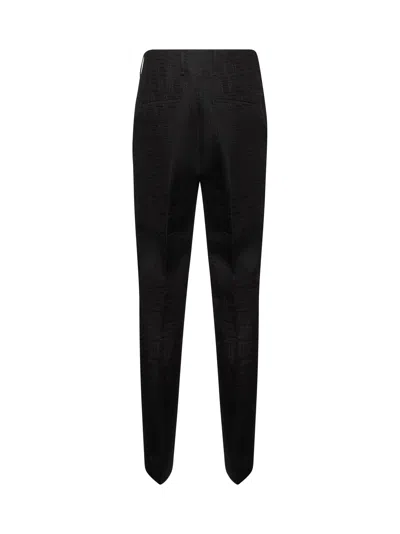 Fendi Men Black Linen And Cotton Ff Jacquard Trousers In Black