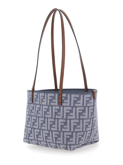 Fendi Small Roll Ff-logo Leather-handle Tote Bag In Blue
