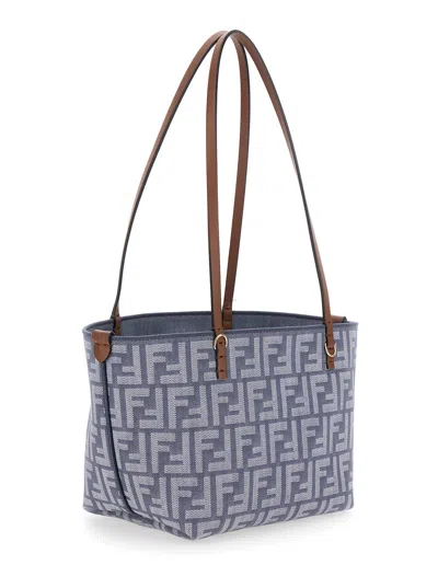 Fendi Small Roll Ff-logo Leather-handle Tote Bag In Blue