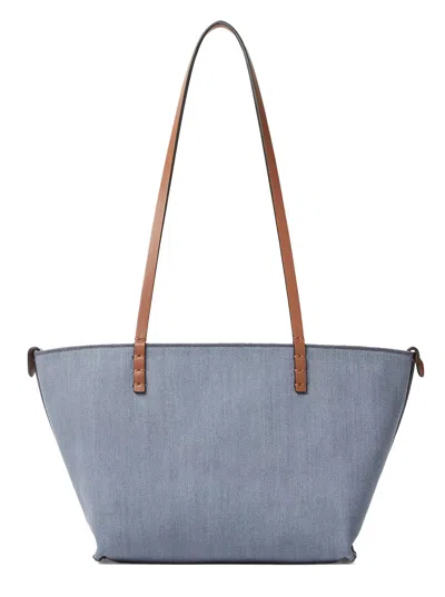 Fendi Small Roll Ff-logo Leather-handle Tote Bag In Blue