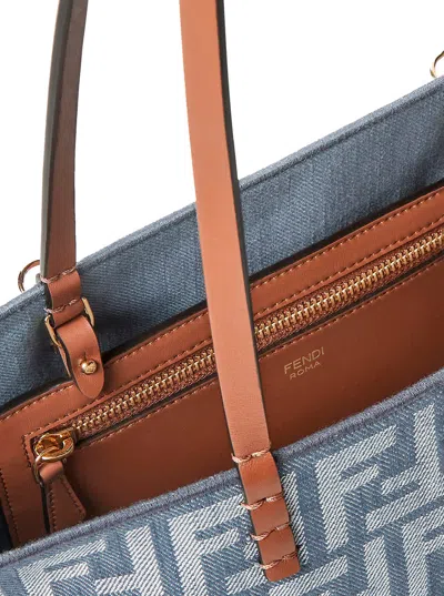 Fendi Small Roll Ff-logo Leather-handle Tote Bag In Blue