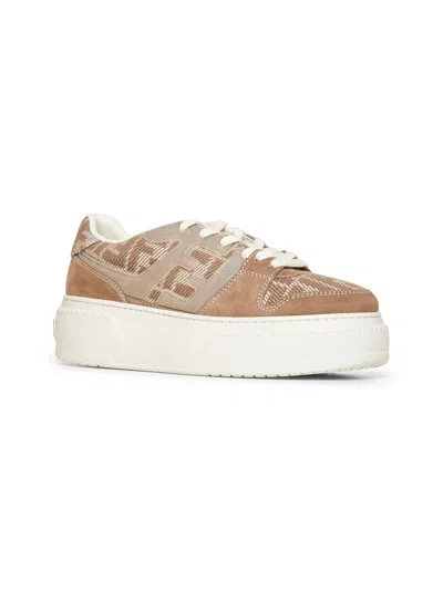 Fendi Women Beige Suede  Match Sneakers