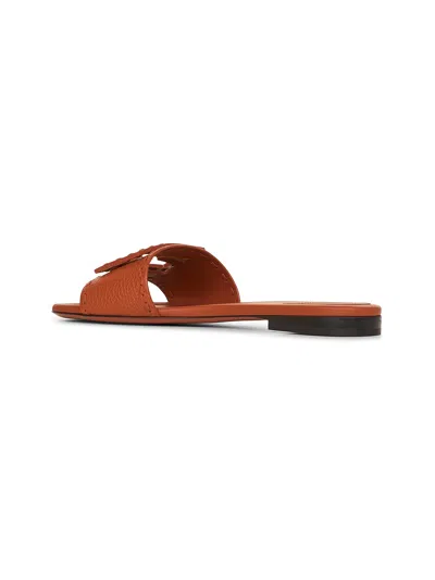 Fendi Baguette Leather Slides With Macro Selleria Topstitches