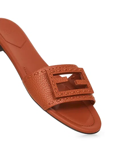 Fendi Baguette Leather Slides With Macro Selleria Topstitches