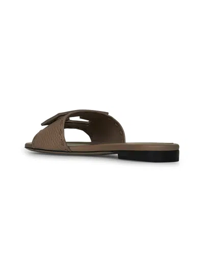 Fendi Dove Grey Leather Baguette Slides