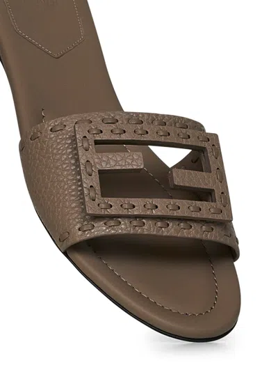 Fendi Dove Grey Leather Baguette Slides