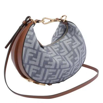 Fendi Women Mini Denim Effect Ff Jacquard Graphy Hobo Bag