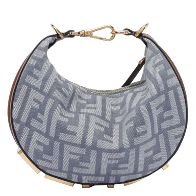 Fendi Women Mini Denim Effect Ff Jacquard Graphy Hobo Bag