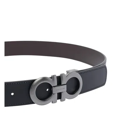 Ferragamo Men Adjustable And Reversible Double Gancini Belt