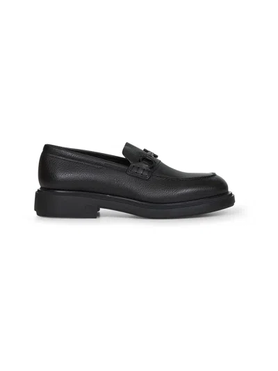 Ferragamo Men Black Calfskin Gancini Loafers