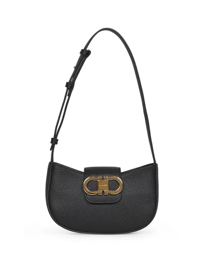 Ferragamo Women Black Double Gancini Mini Bag By