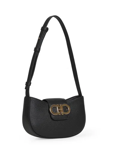 Ferragamo Women Black Double Gancini Mini Bag By