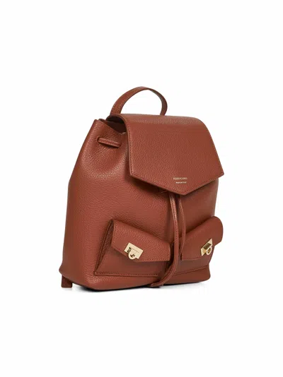 Ferragamo Geometric-flap Drawstring Backpack In Brown
