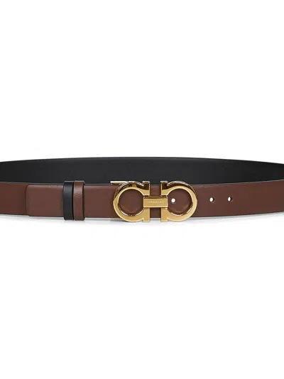 Ferragamo Women Cocoa Brown Leather Gancini Reversible Belt<br/>