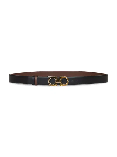 Ferragamo Women Cocoa Brown Leather Gancini Reversible Belt<br/>
