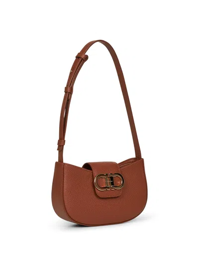 Ferragamo Women New Cognac Double Gancini Mini Bag By
