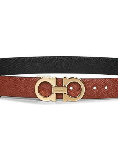 Ferragamo Women New Cognac Leather Gancini Reversible Belt