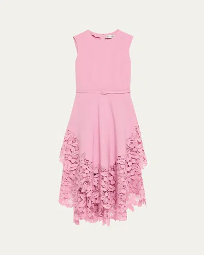 Oscar De La Renta Sleeveless Cherry Guipure Embroidered High-low Dress With Belt