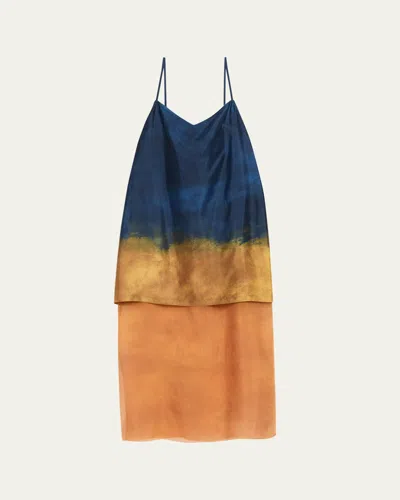 Jason Wu Collection Painted Stripe Slip Dress With Organza Underlayer
